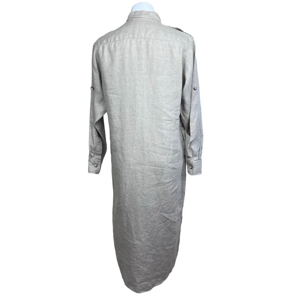 Willis & Geiger Outfitters Safari Shirt Dress Long Khaki Button Front Linen